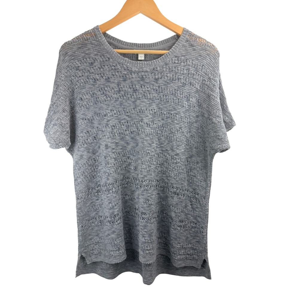 J Jill Gray Marled Open Knit Short Sleeve Sweater Top‎ Women's Sz M Comfy Beachy